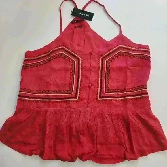 NWT Miss Me Red Sleeveless Razor Back Embroidered Top. Size M - Picture 5 of 11